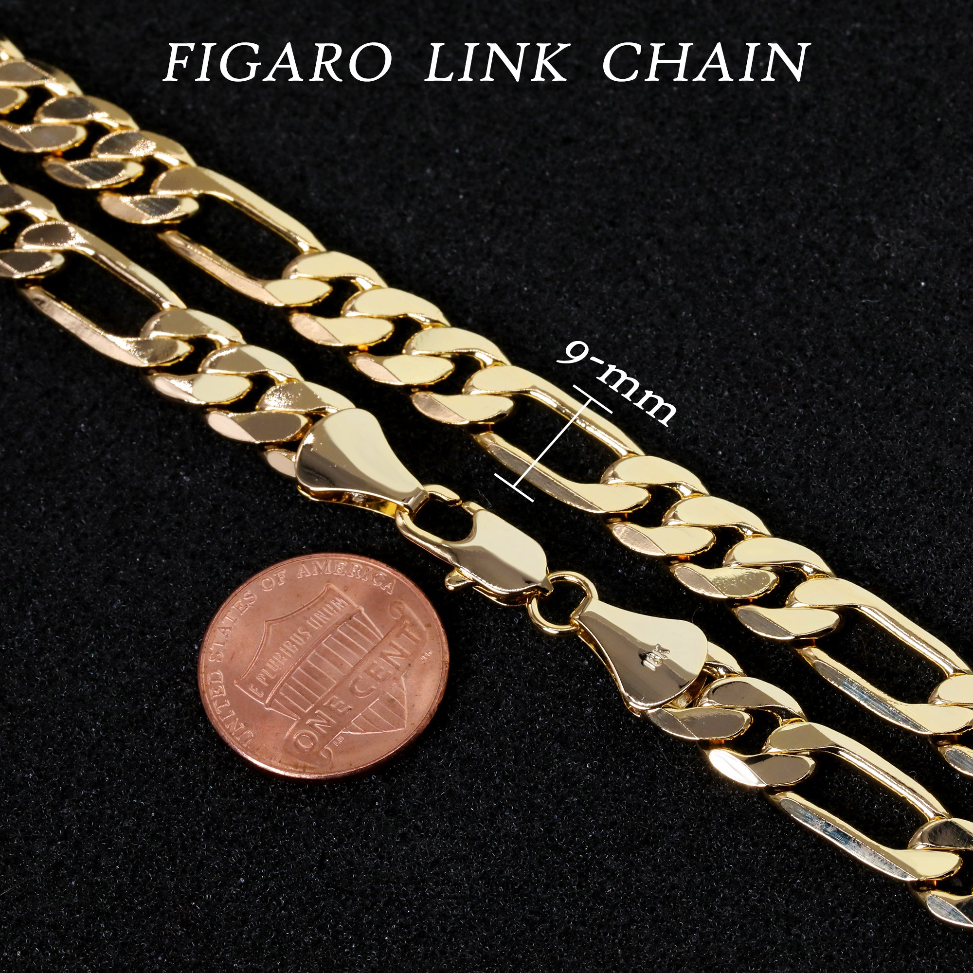 Gold 9mm Figaro Link Choker Chain 20" / 14K Gold Plated