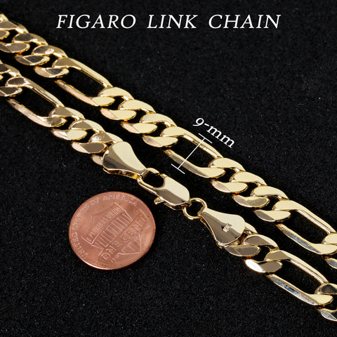 Gold 9mm Figaro Link Choker Chain 20" / 14K Gold Plated
