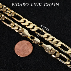 Gold 9mm Figaro Link Choker Chain 20" / 14K Gold Plated