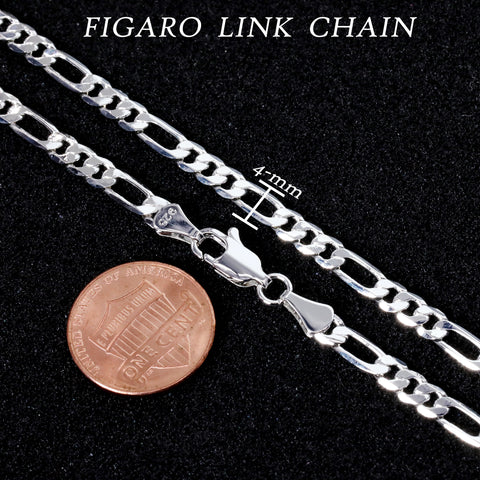 4mm Figaro Link Choker Chain 20" / 925 Silver Plated