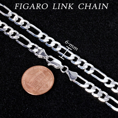 6mm Figaro Link Choker Chain 20" / 925 Silver Plated