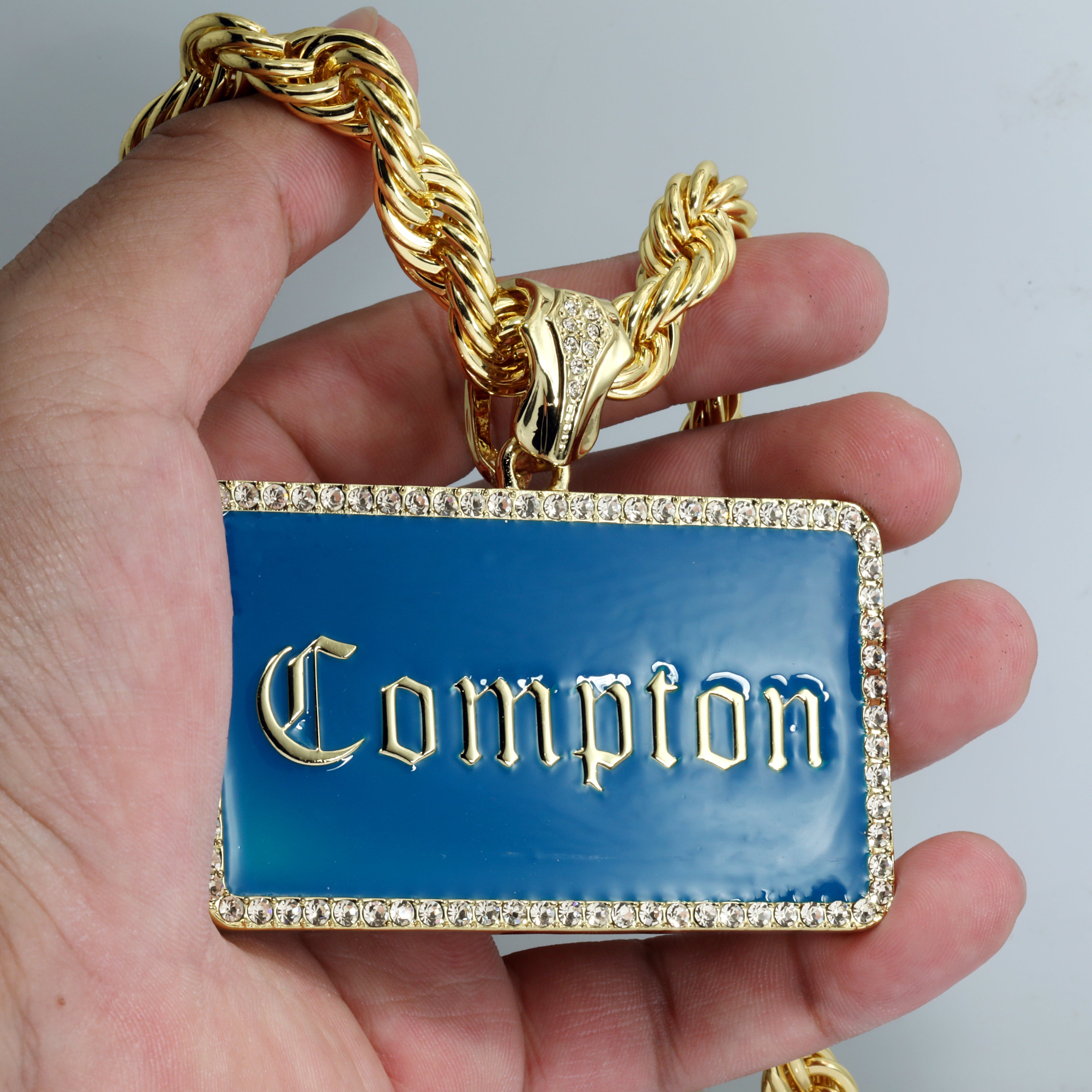Iced Compton Bar | 14K Rope Necklace Gold Plated 10mm