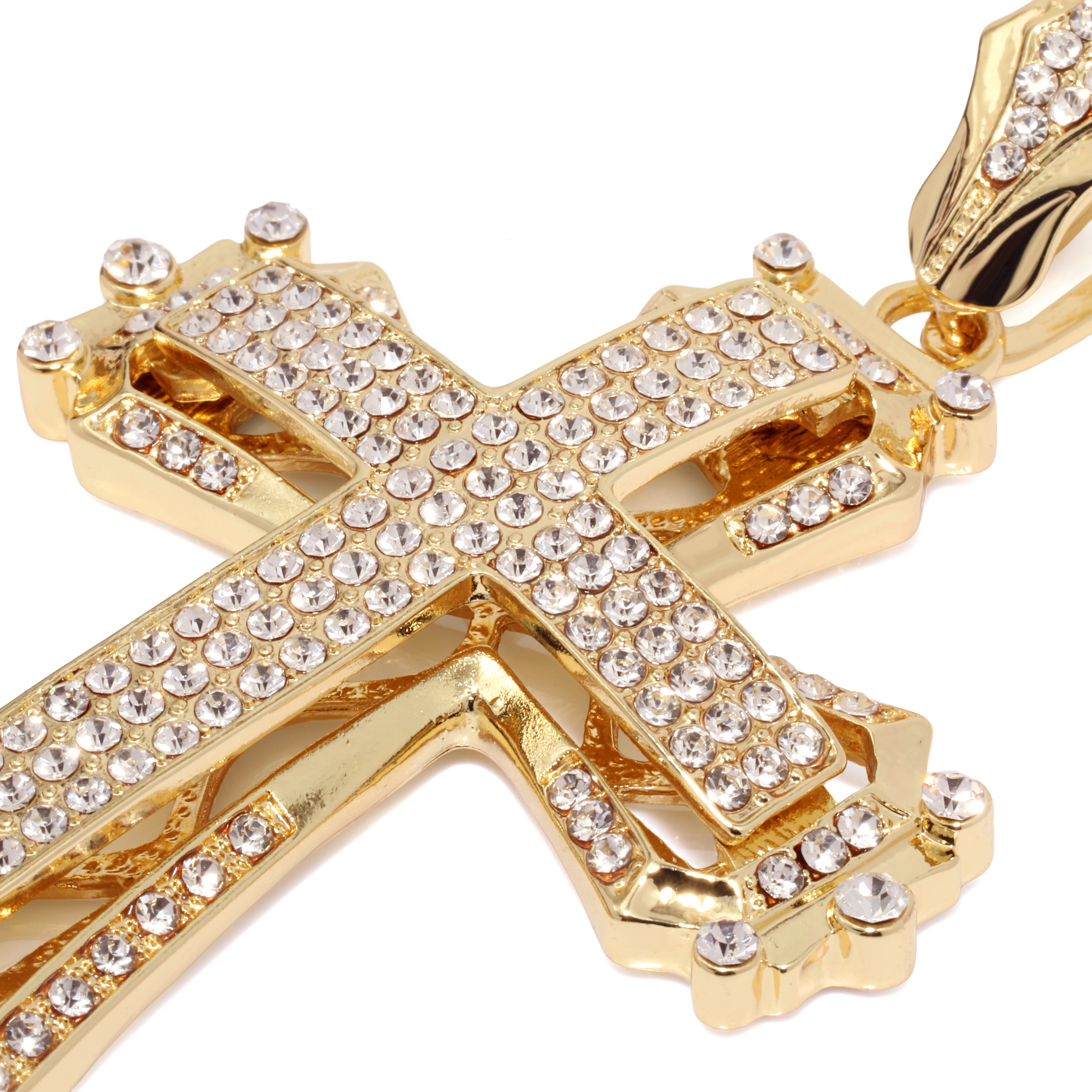Hollow Cross Fully Iced | 14K Rope Necklace Gold Plated 10mm