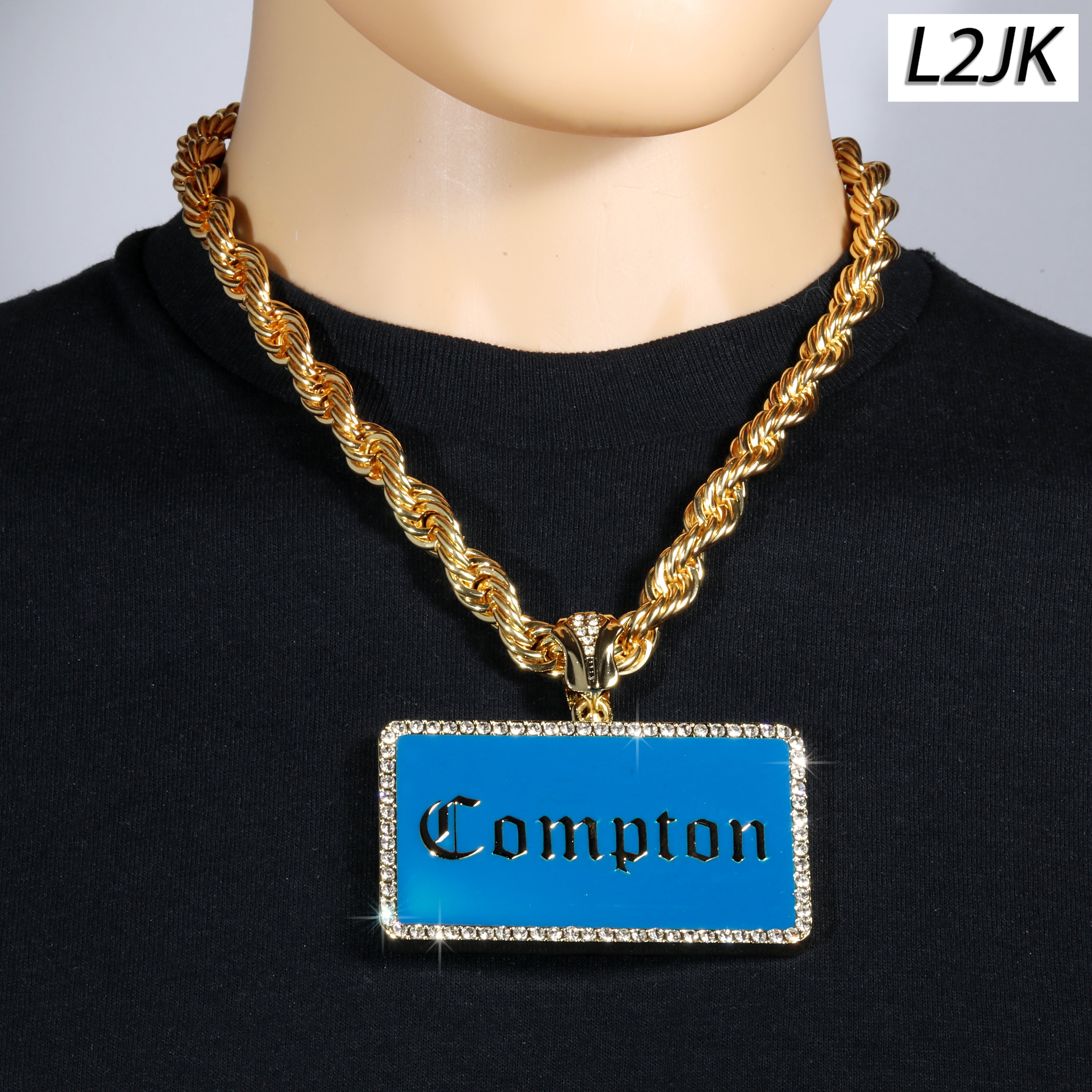 Iced Compton Bar | 14K Rope Necklace Gold Plated 10mm