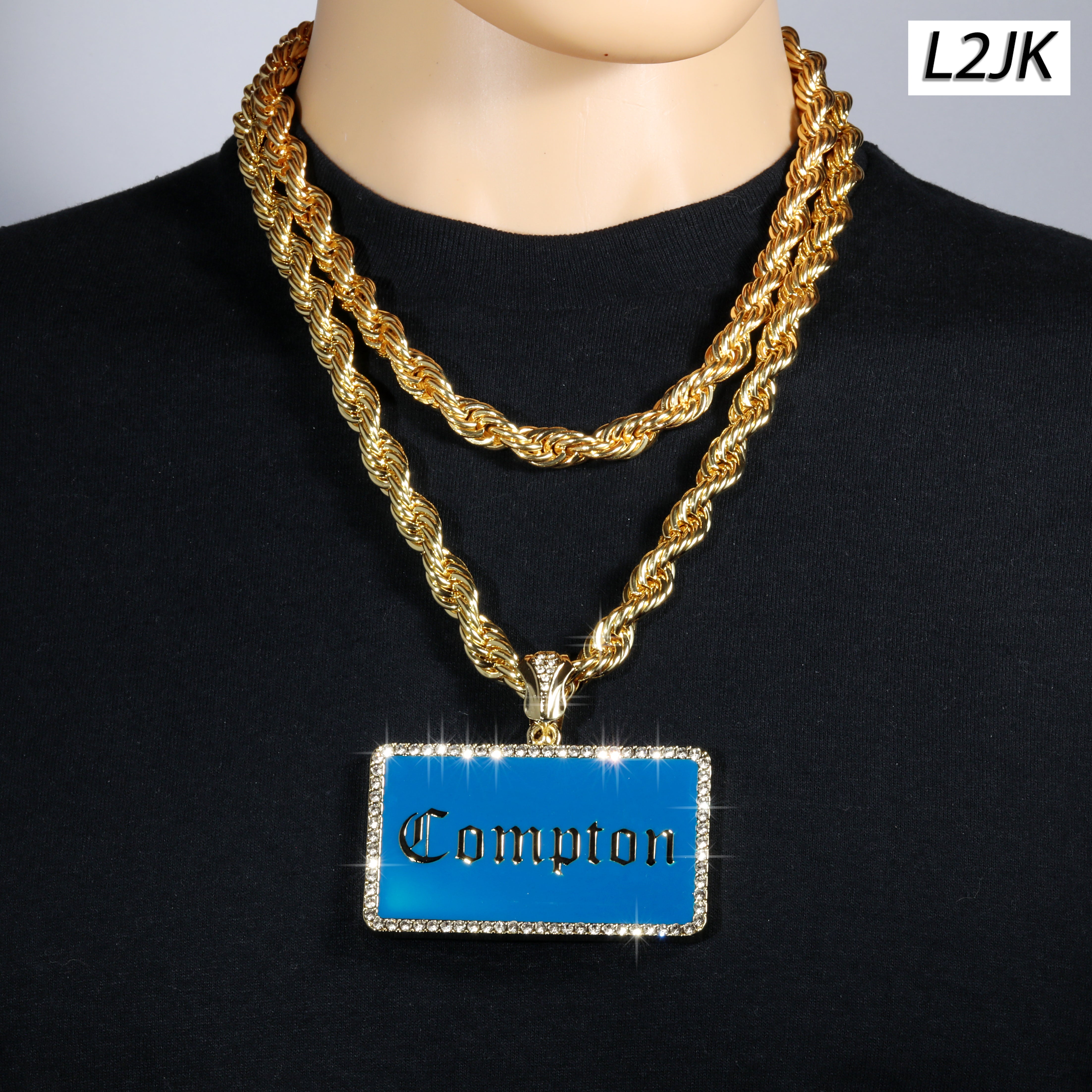 Iced Compton Bar | 14K Rope Necklace Gold Plated 10mm