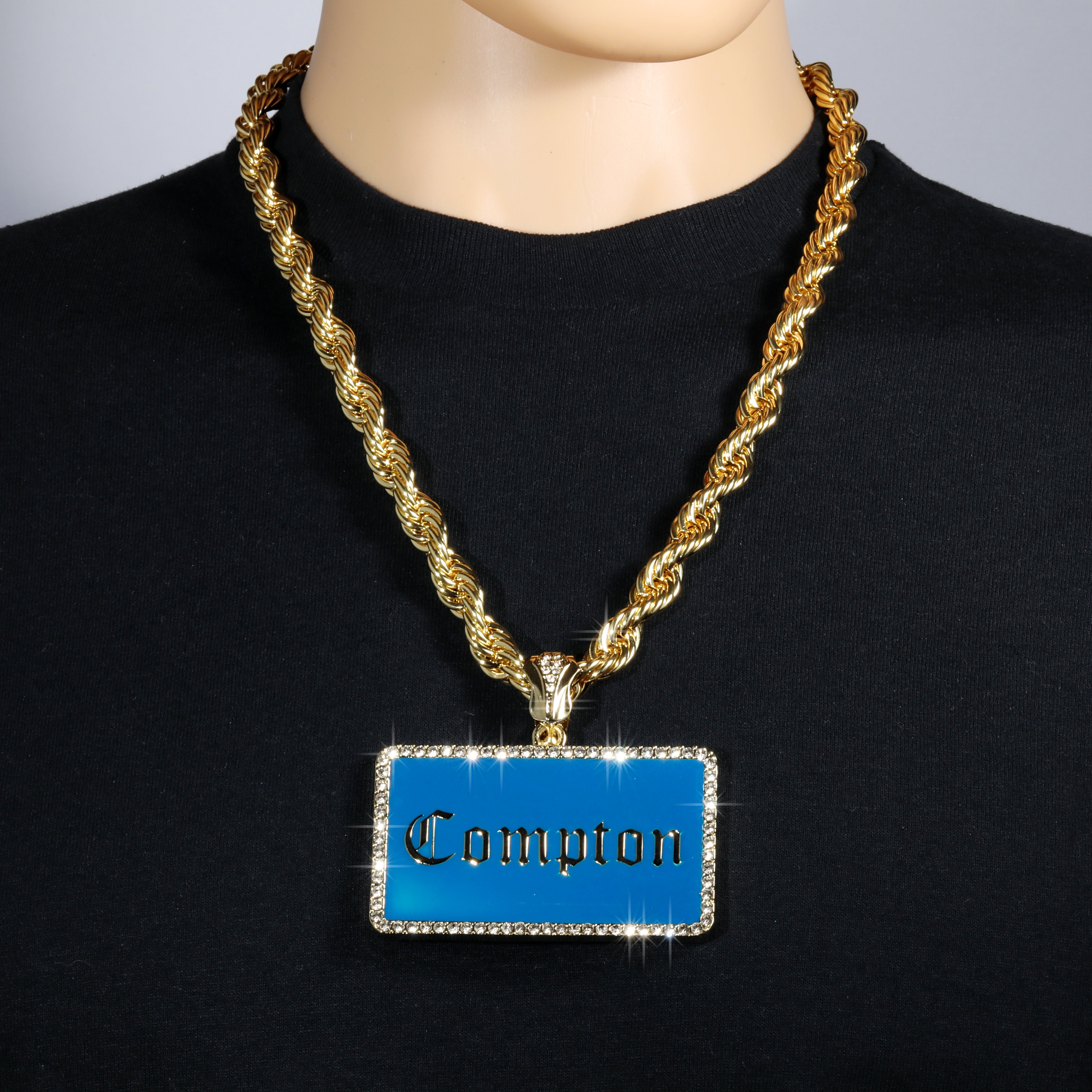 Iced Compton Bar | 14K Rope Necklace Gold Plated 10mm