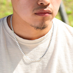 6mm Cuban Link Flat Cut Choker Chain 20" / 925 Silver Plated