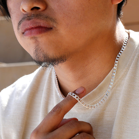 6mm Cuban Link Flat Cut Choker Chain 20" / 925 Silver Plated