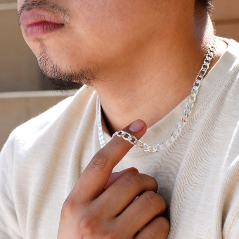 7mm Cuban Link Choker Chain 20" / 925 Silver Plated