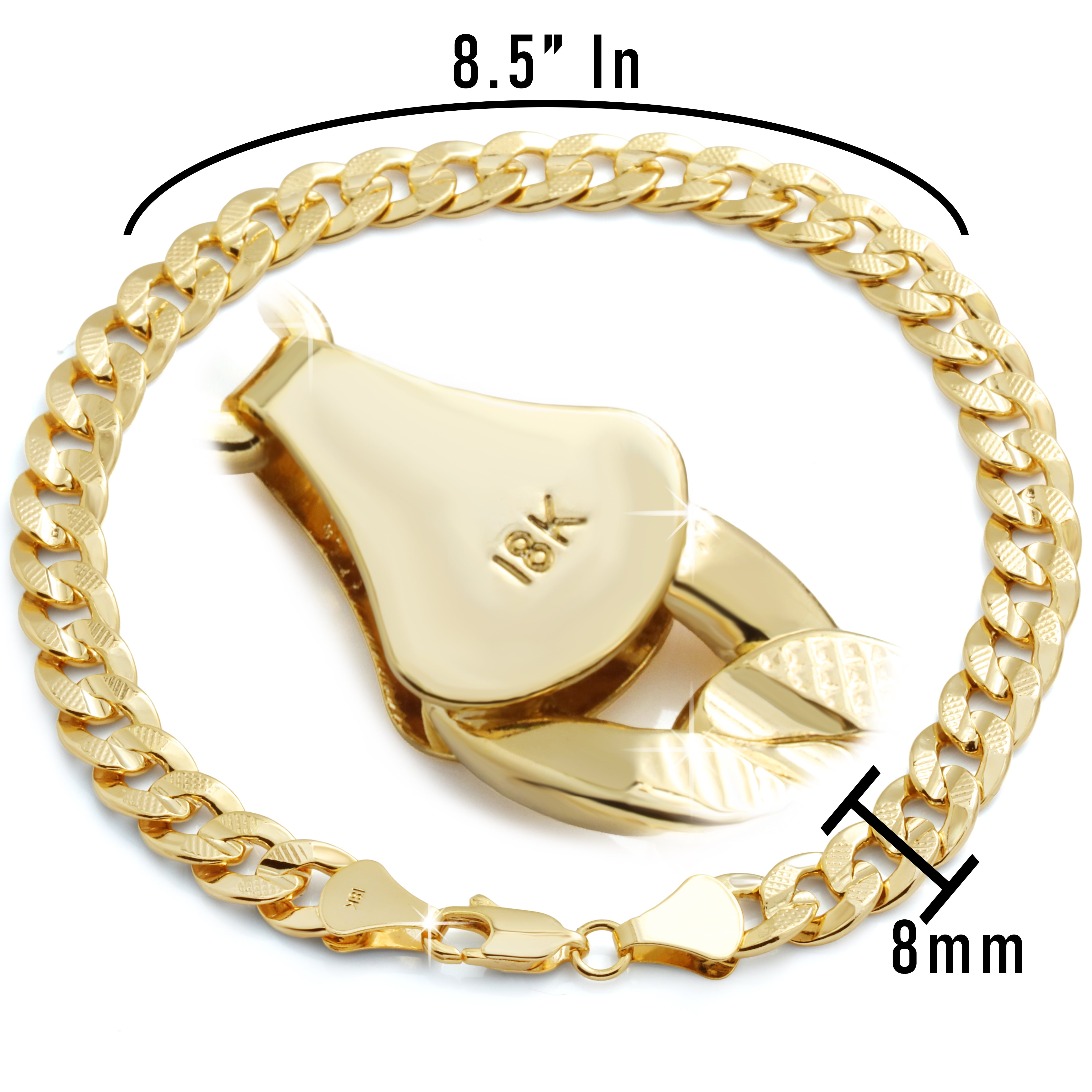 14K Frost Concave Cuban Bracelet 8.5" - 8mm Gold Plated