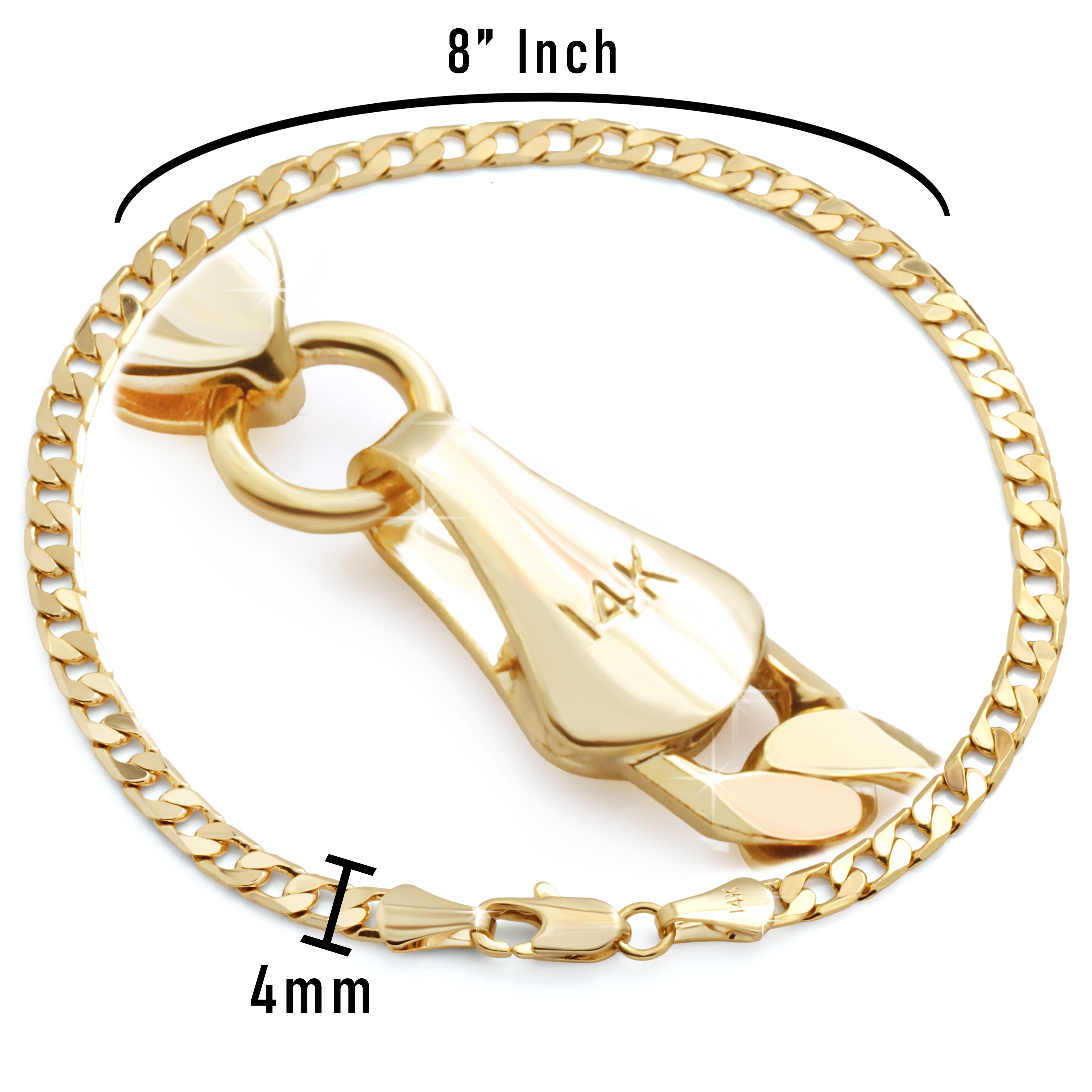 14K Flat Slim Cuban Bracelet 8" - 3mm Gold Plated