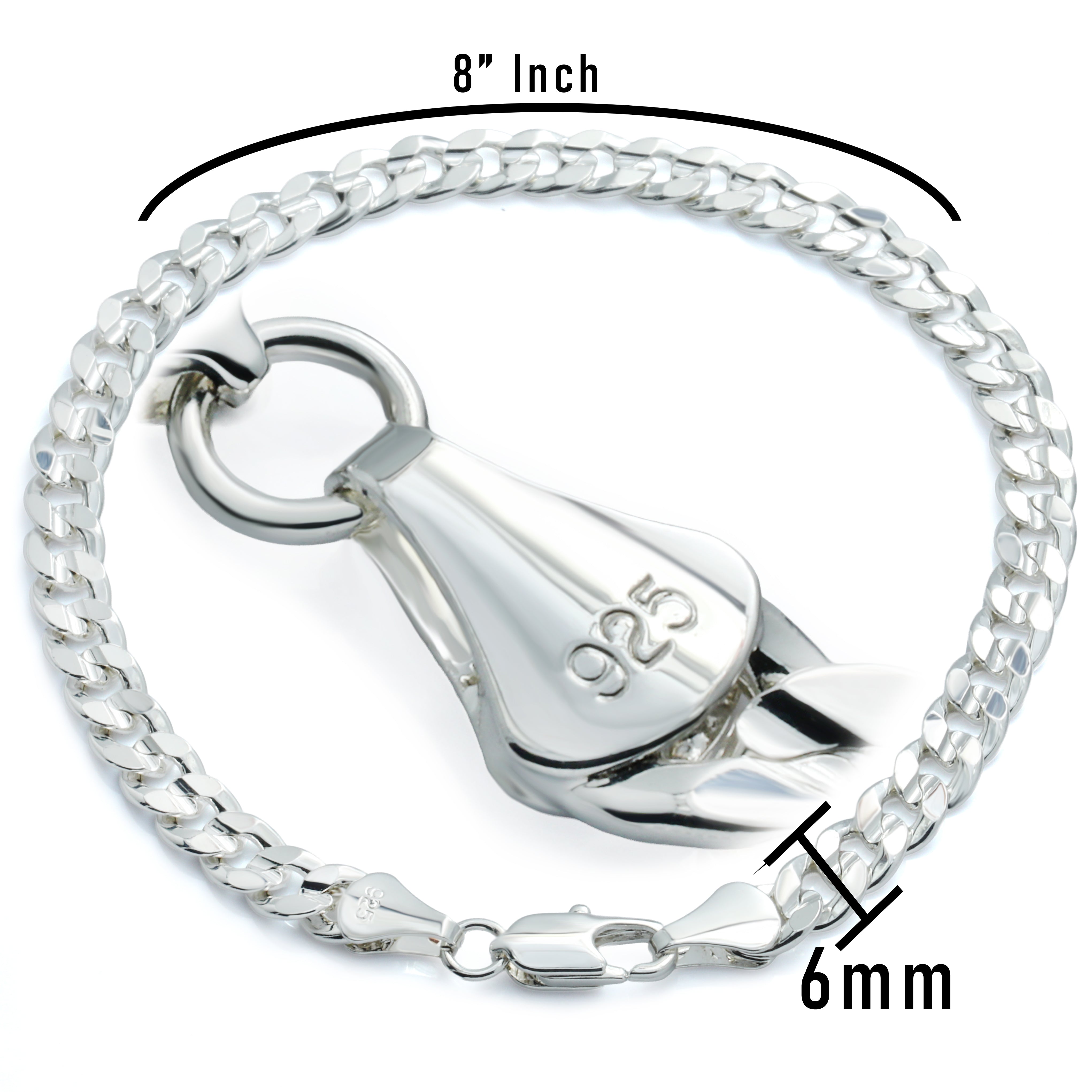 925 Concave Cuban Bracelet 8" - 6mm Silver Plated