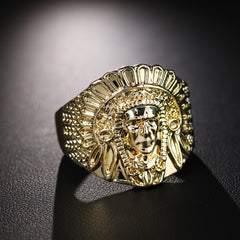 18k Gold Plated Iced Indian Head Chief High Fashion Quality Pinky Pimp Ring