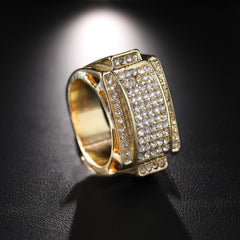18k Gold Plated Iced Out Rectangular Ring High Fashion Quality Pinky Pimp Ring