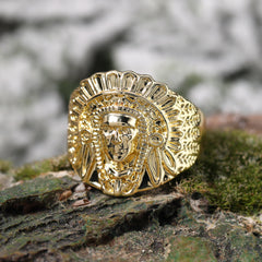 18k Gold Plated Iced Indian Head Chief High Fashion Quality Pinky Pimp Ring