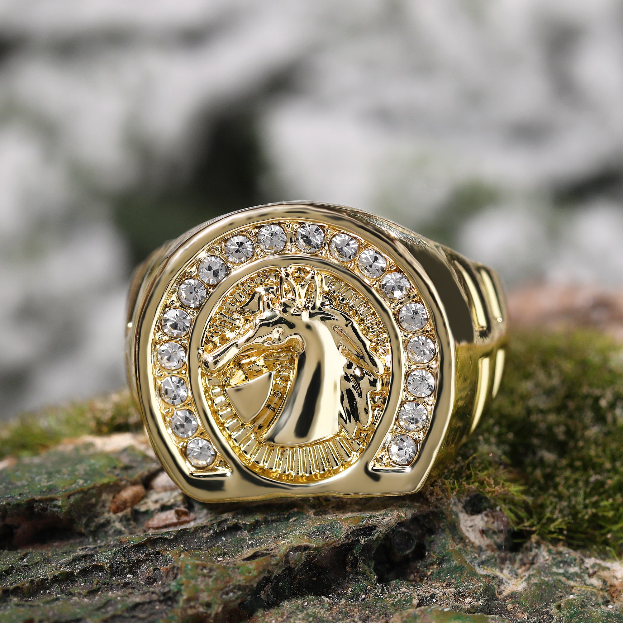 18k Gold Plated Iced Out Horse Shoe High Fashion Quality Pinky Pimp Ring