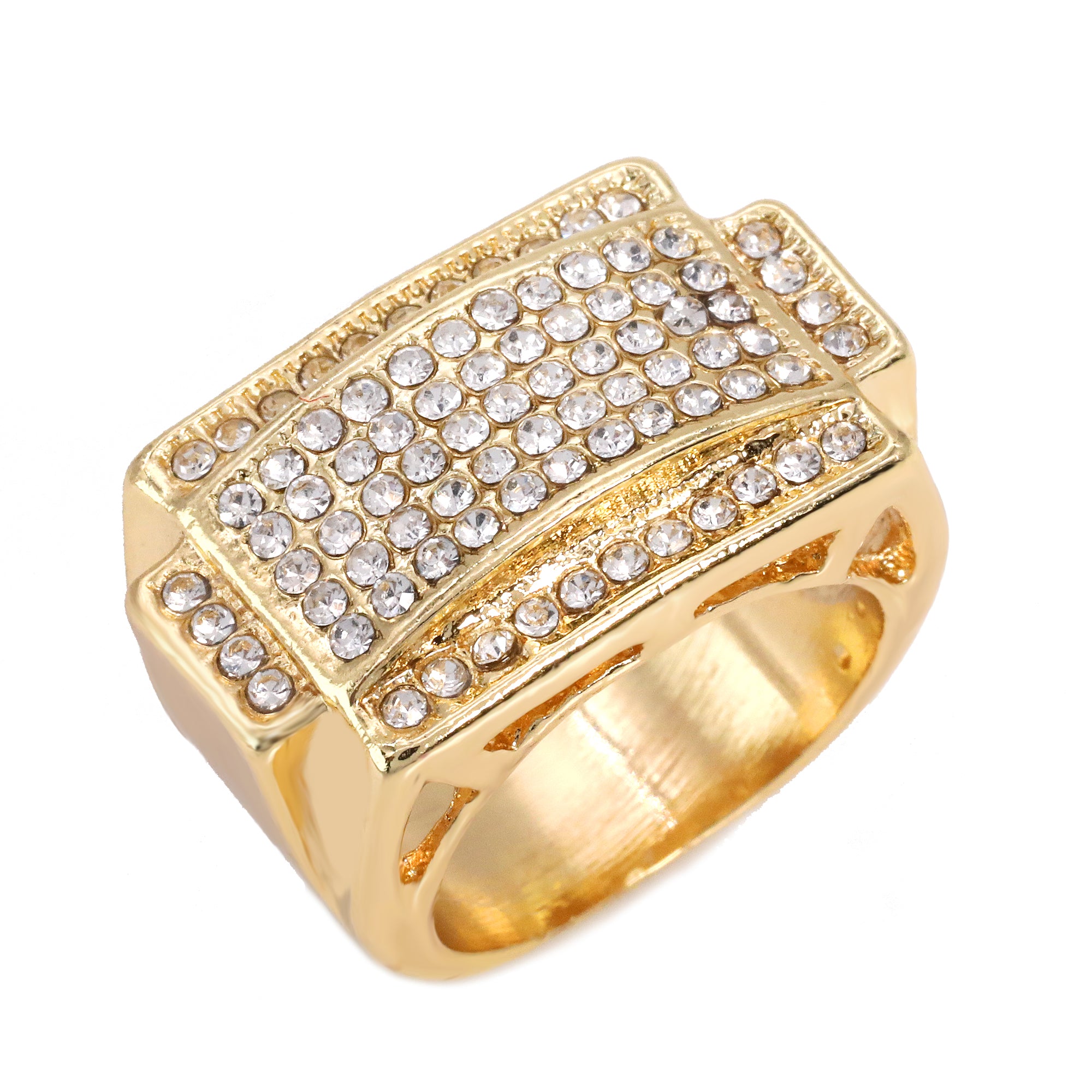 18k Gold Plated Iced Out Rectangular Ring High Fashion Quality Pinky Pimp Ring
