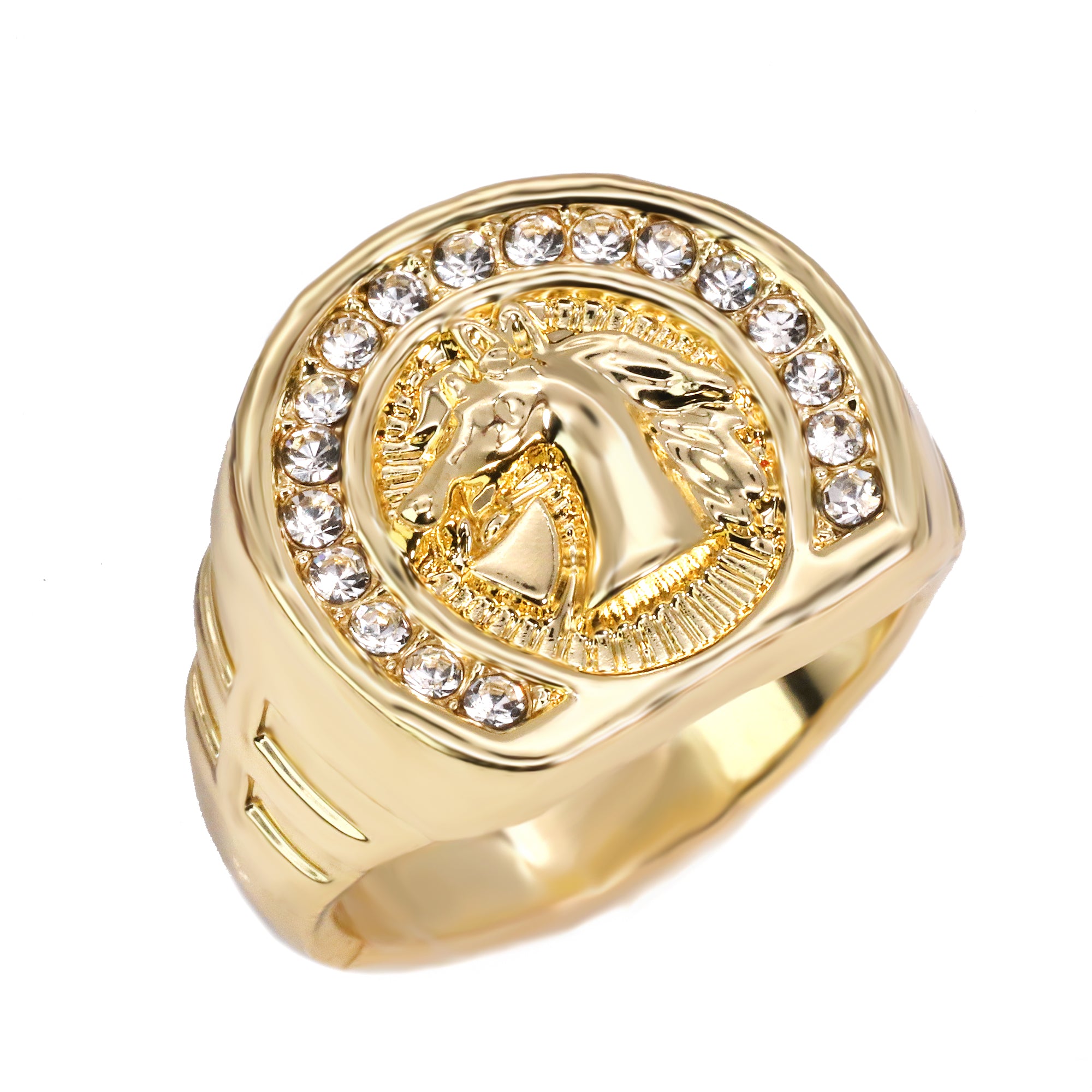 18k Gold Plated Iced Out Horse Shoe High Fashion Quality Pinky Pimp Ring