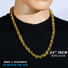 10mm Thick Gold Rope Chain 18'-30"
