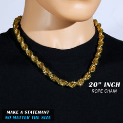 10mm Thick Gold Rope Chain 18'-30"