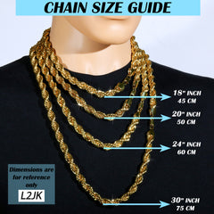 10mm Thick Gold Rope Chain 18'-30"