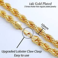 10mm Thick Gold Rope Chain 18'-30"