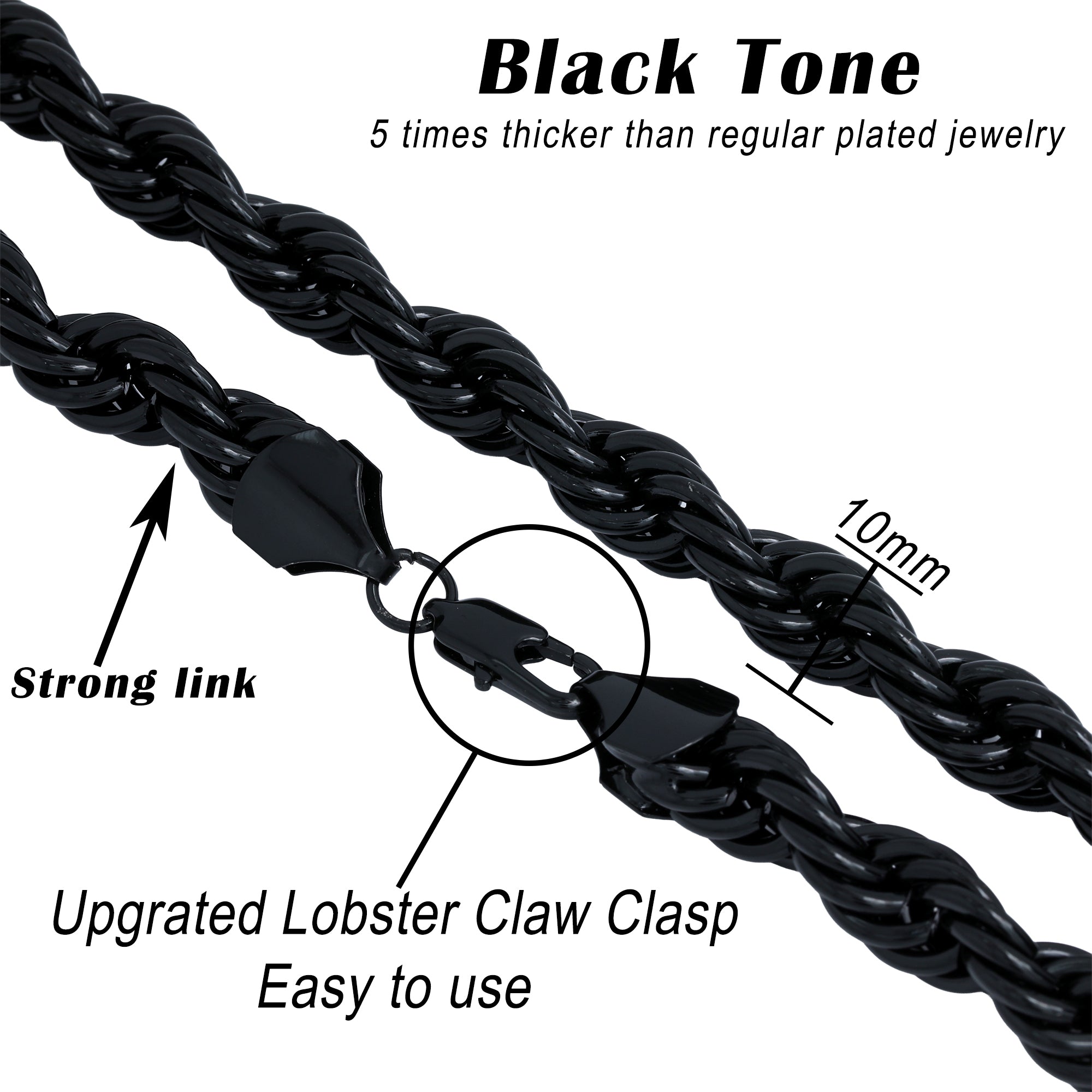 10mm/30" Thick Gold Rope Chain Gold Silver Black Rosegold