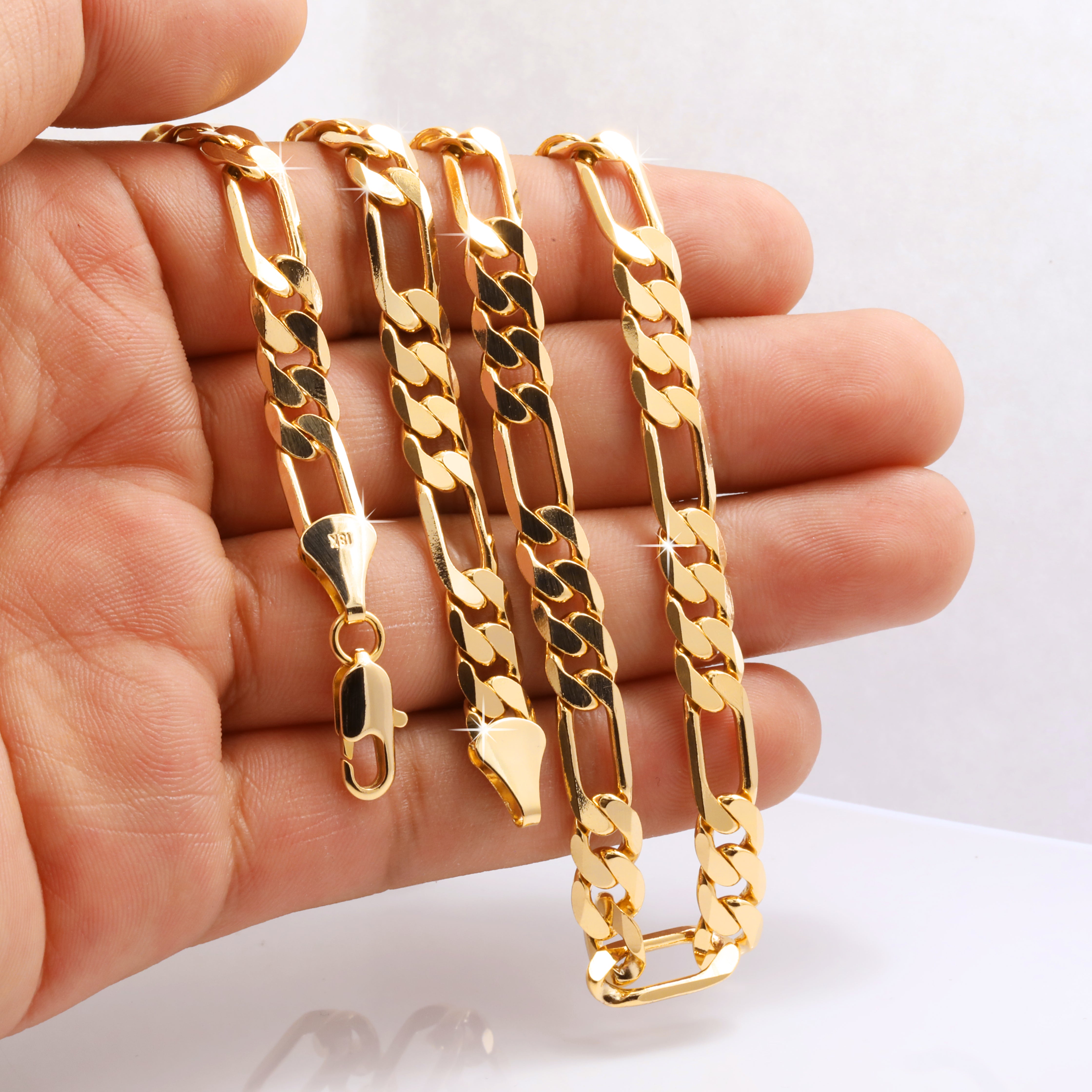 8 MM/24" FIGARO LINK CHAIN NECKLACE 14K REAL GOLD FILLED