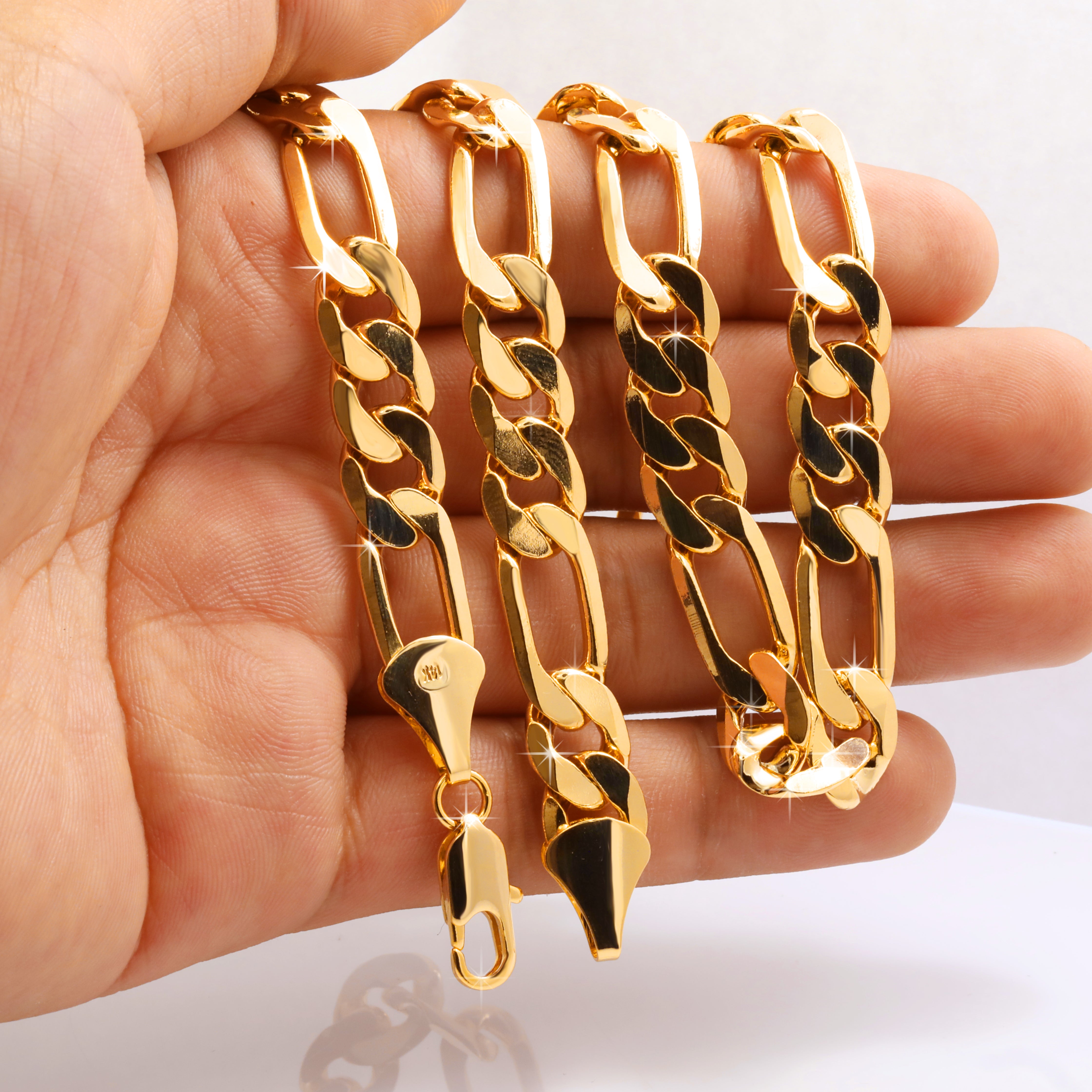 11 MM/24" FIGARO LINK CHAIN NECKLACE 14K REAL GOLD FILLED