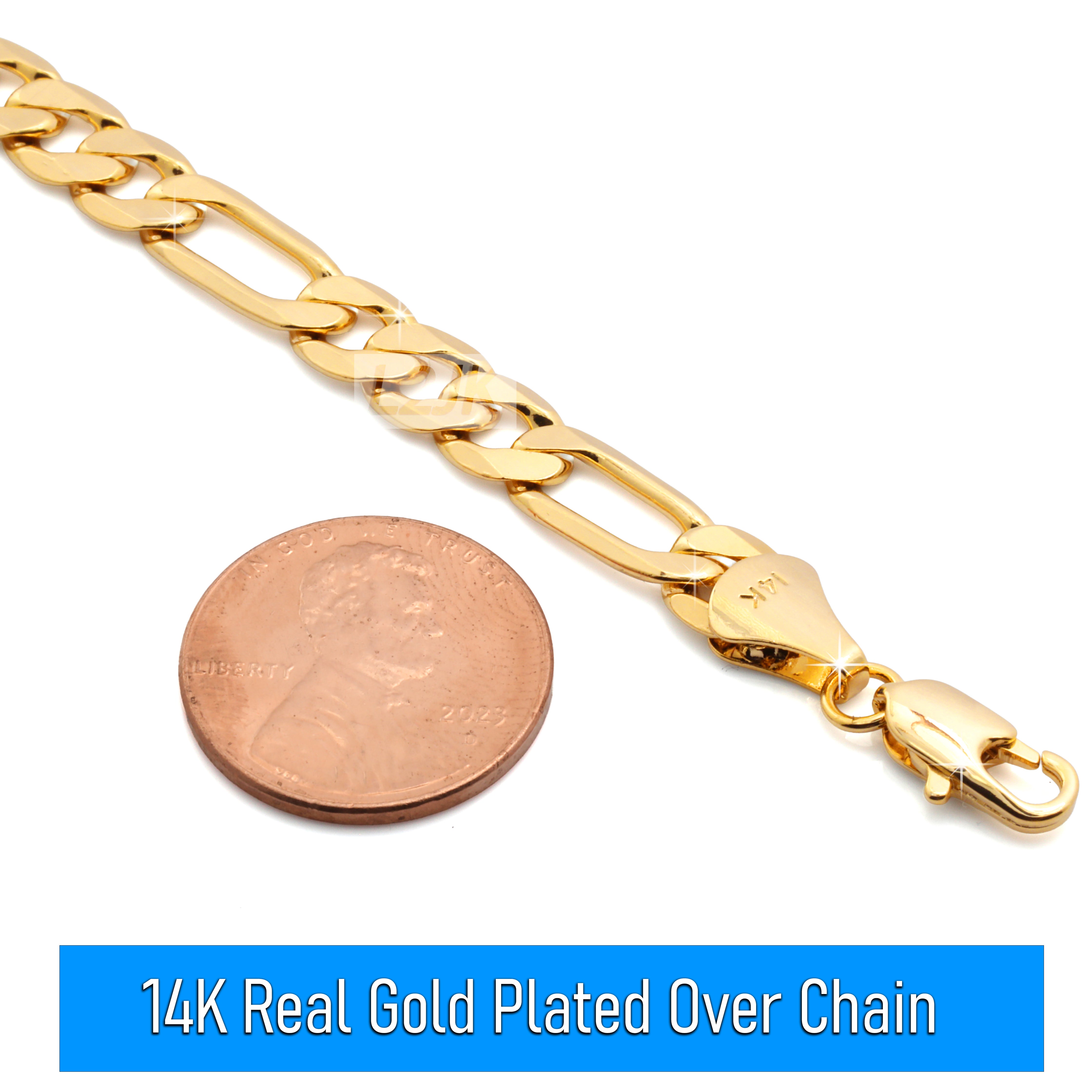 6 MM/24" FIGARO LINK CHAIN NECKLACE 14K REAL GOLD FILLED