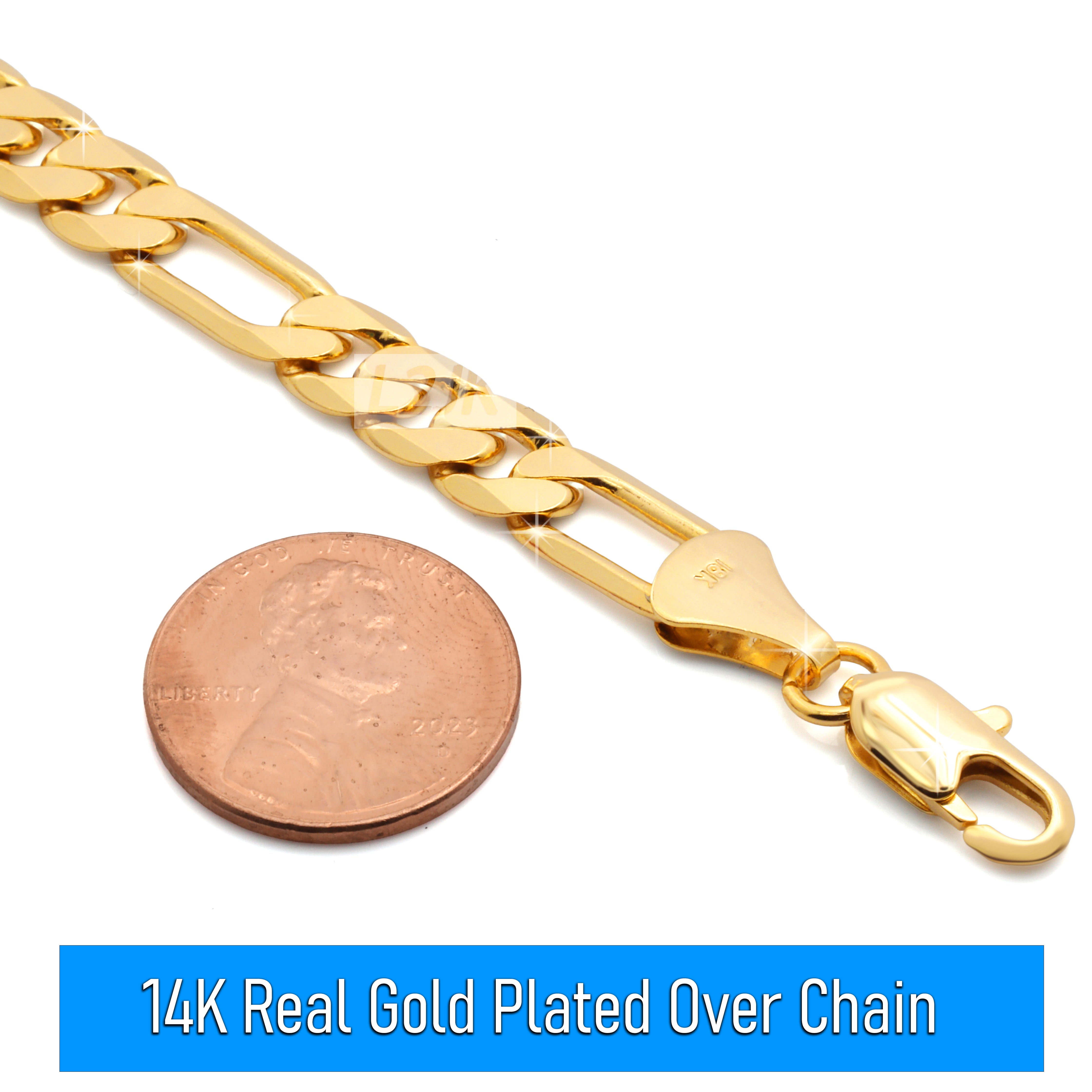 7 MM/24" FIGARO LINK CHAIN NECKLACE 14K REAL GOLD FILLED
