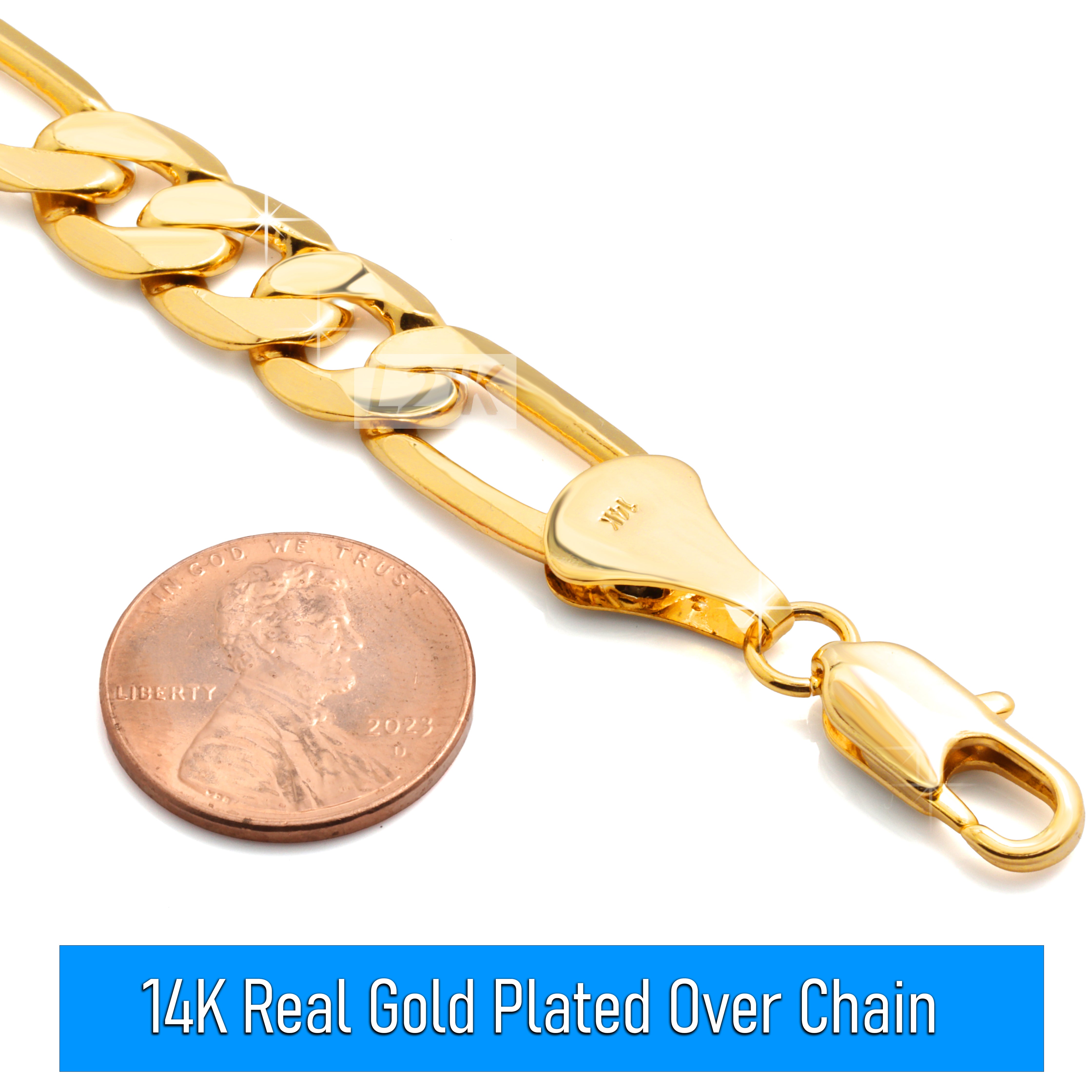 11 MM/24" FIGARO LINK CHAIN NECKLACE 14K REAL GOLD FILLED