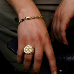 18k Gold Army Flag Batch American Anchor Ring Plated