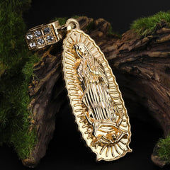 Long Guadalupe Pendant 18k Gold Plated Italy Figaro Chain For Men 24" Necklace
