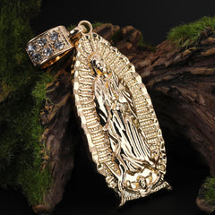 Oval Flat Bottom Plain Guadalupe Pendant Cubic Zirconia Figaro 24" Gold Plated