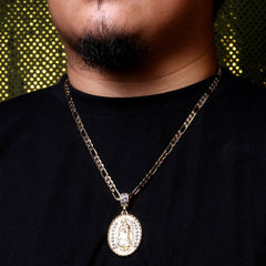 Oval Wave Plain Guadalupe Pendant Cubic Zirconia Frost Figaro 24" Gold Plated