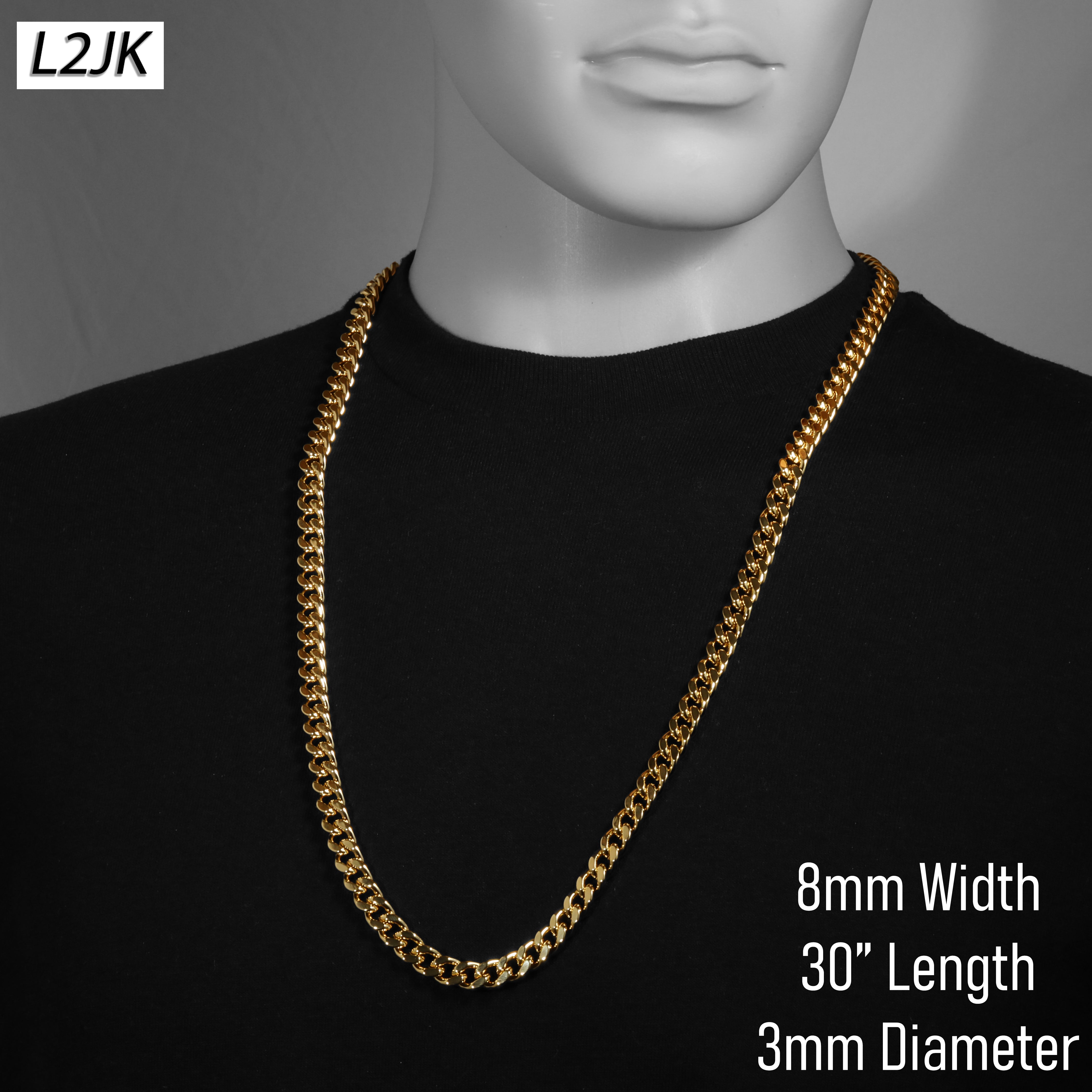 Men's Solid Curb Chain Necklace 6mm 8mm 10mm 30"