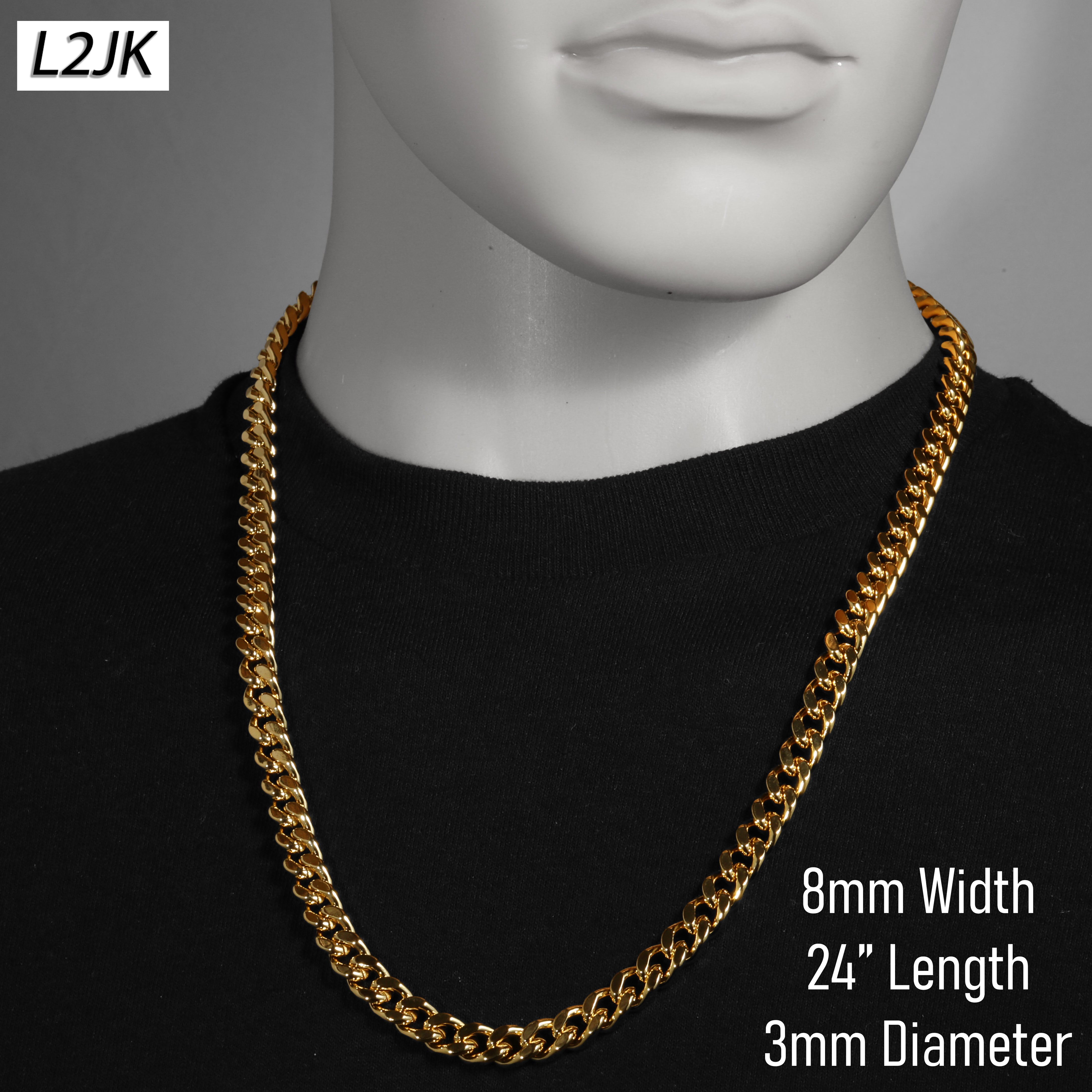 Men's Solid Curb Chain Necklace 8mm 10mm 24"