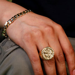 18k Gold Army Flag Batch American Anchor Ring Plated