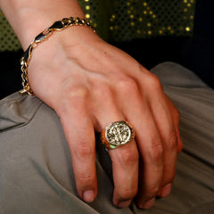 18k Gold Dollar Sing Ring Nugget Style Plated