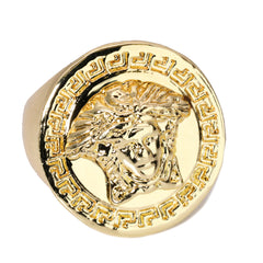 18k Gold Lady Greek Head Fancy Ring Plated