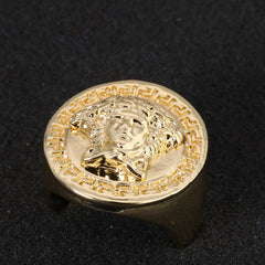 18k Gold Lady Greek Head Fancy Ring Plated