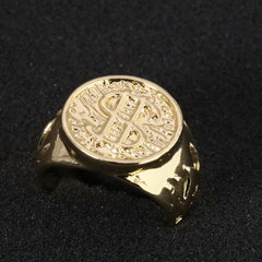 18k Gold Dollar Sing Ring Nugget Style Plated