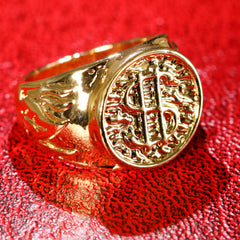 18k Gold Dollar Sing Ring Nugget Style Plated