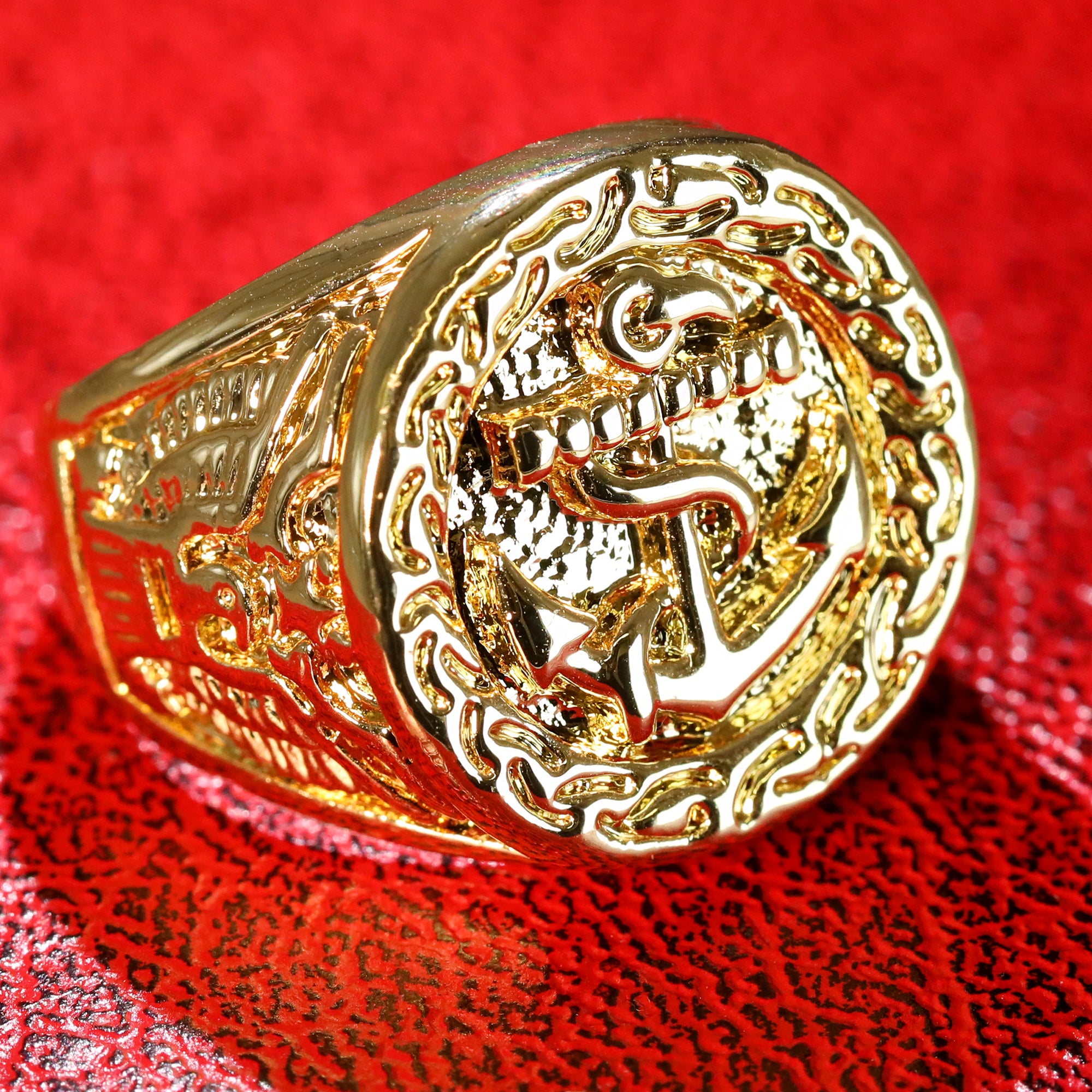 18k Gold Army Flag Batch American Anchor Ring Plated