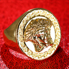 18k Gold Lady Greek Head Fancy Ring Plated