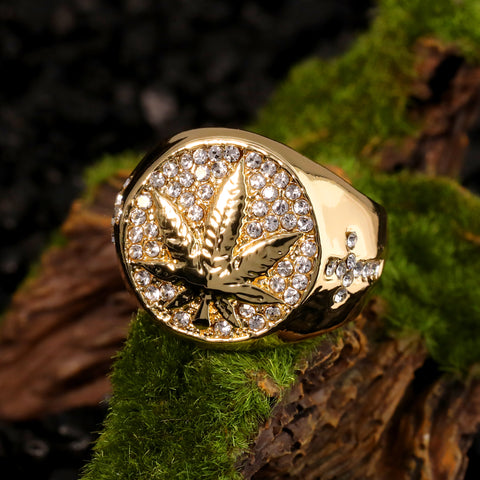 18k Gold Marijuana Leaf Ring Plated