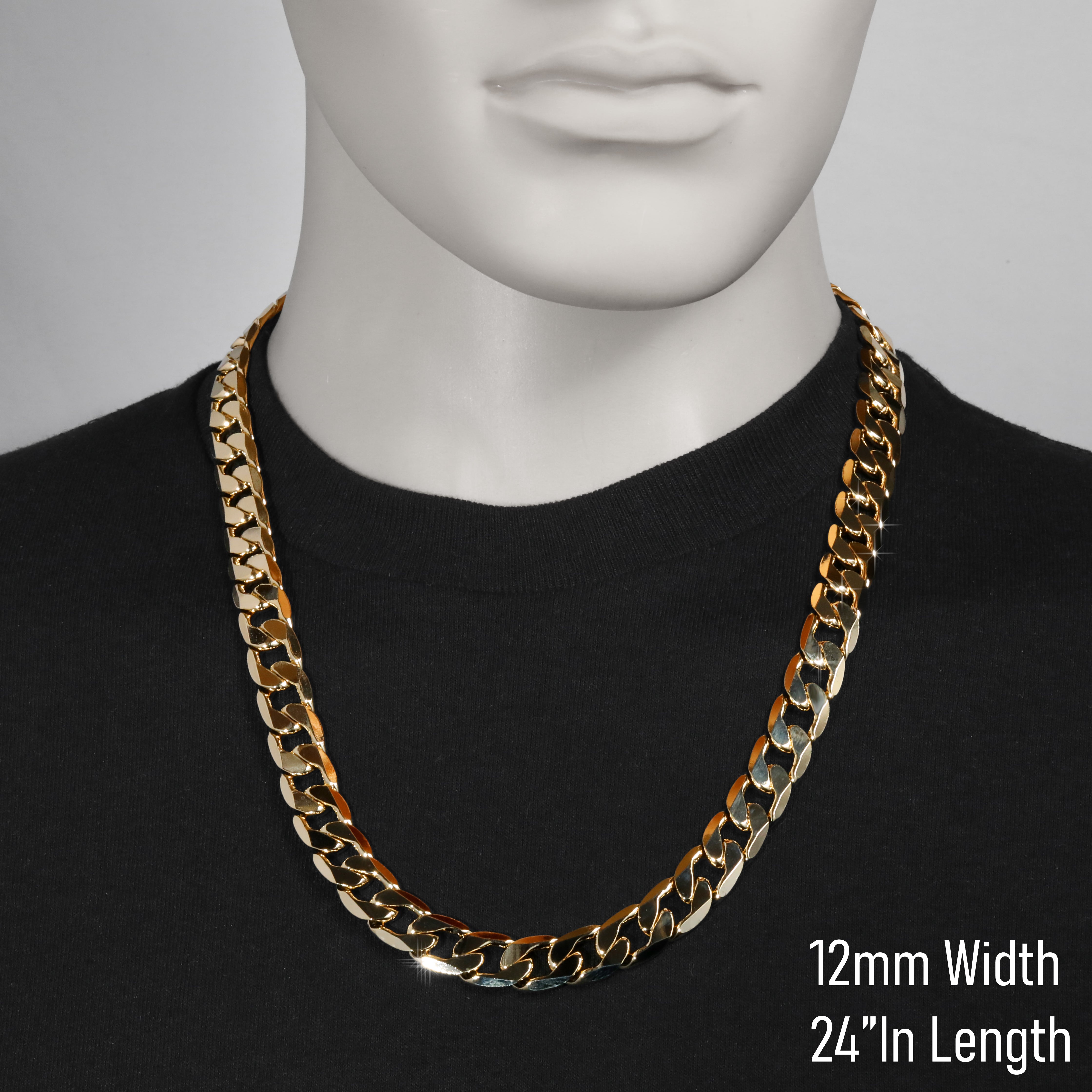 12mm 24" Flat Cuban Chain Necklace
