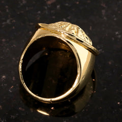 18k Gold Lady Greek Head Fancy Ring Plated