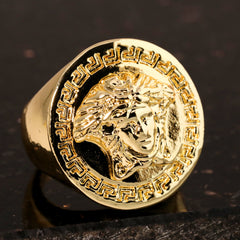 18k Gold Lady Greek Head Fancy Ring Plated